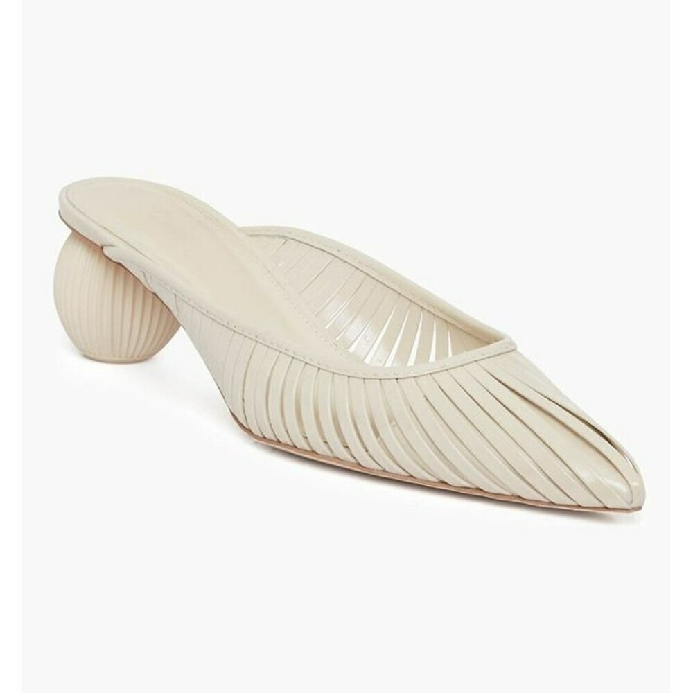 Cult Gaia Women's Alia Ball Leather Heel Mules Off White Size 38 (MSRP $325)